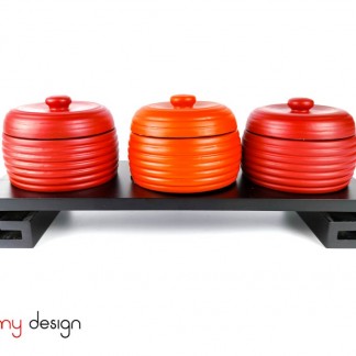 Set of 3 round orange red candy boxes included stand